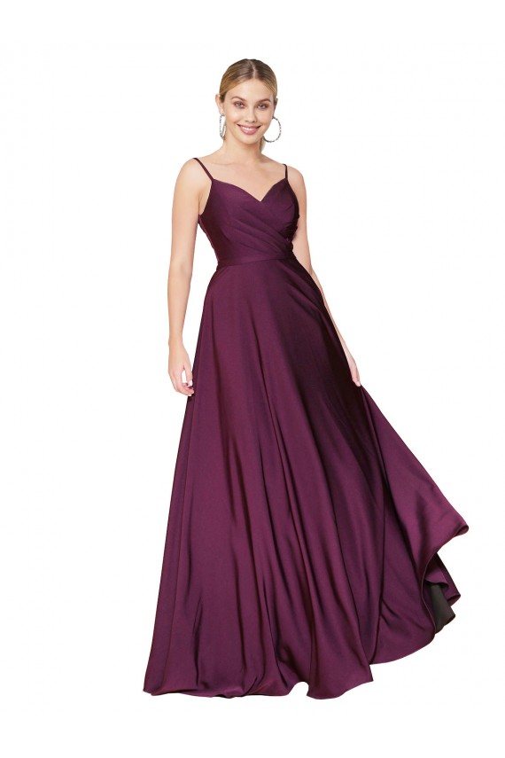 Best Stretch Crepe V-Back Long Spaghetti Straps A-Line Prom Dress Canada